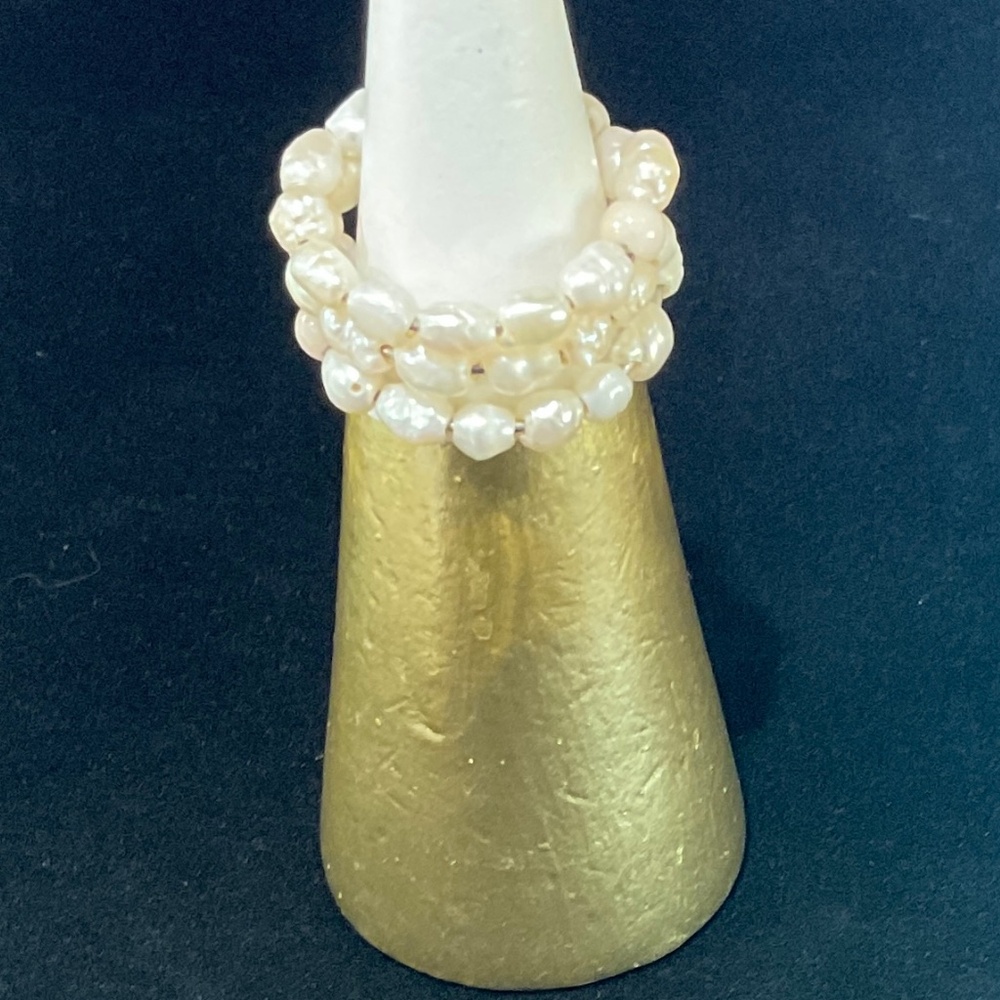 Avon Freshwater Pearl Twisted Bracelet & Ring Set Gold Colored Beads Signed Avon - Picture 8 of 8